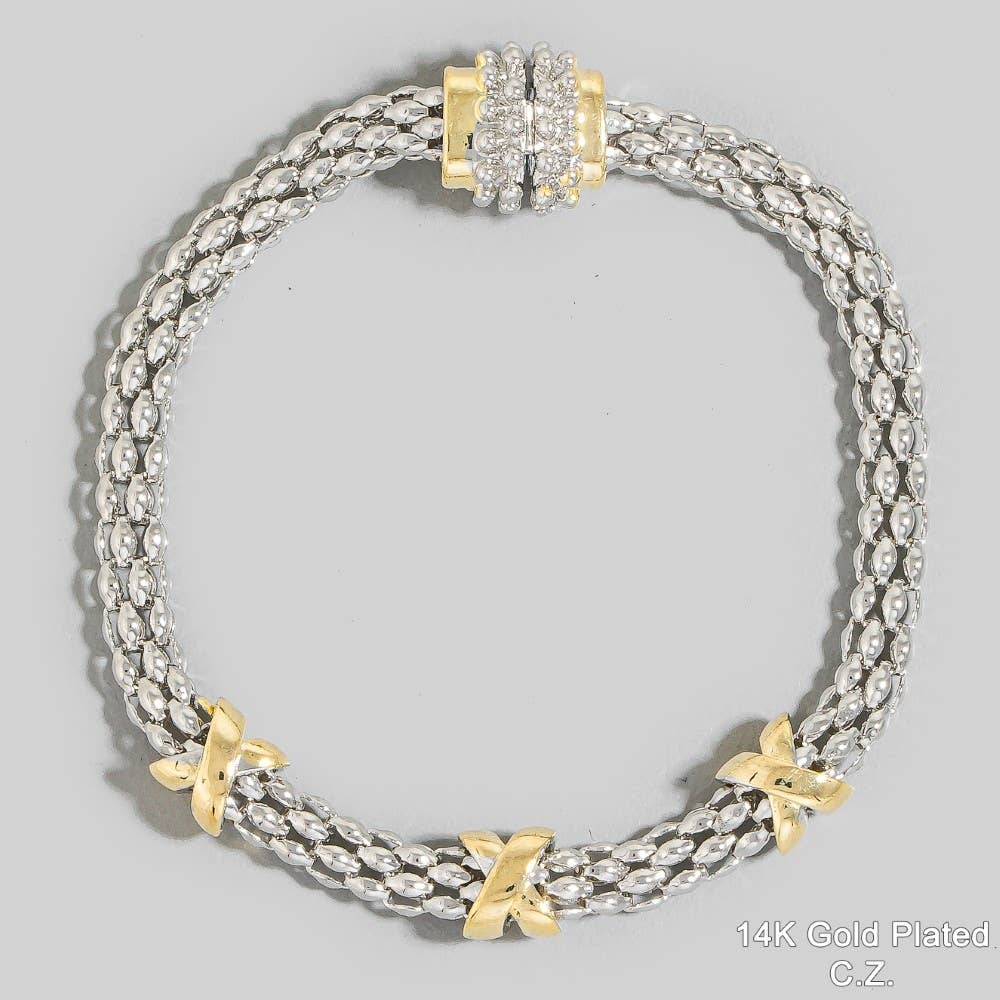 Two Tone X Clasp Bracelet