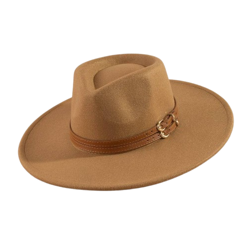 Brown Belt Flat Brim Hat