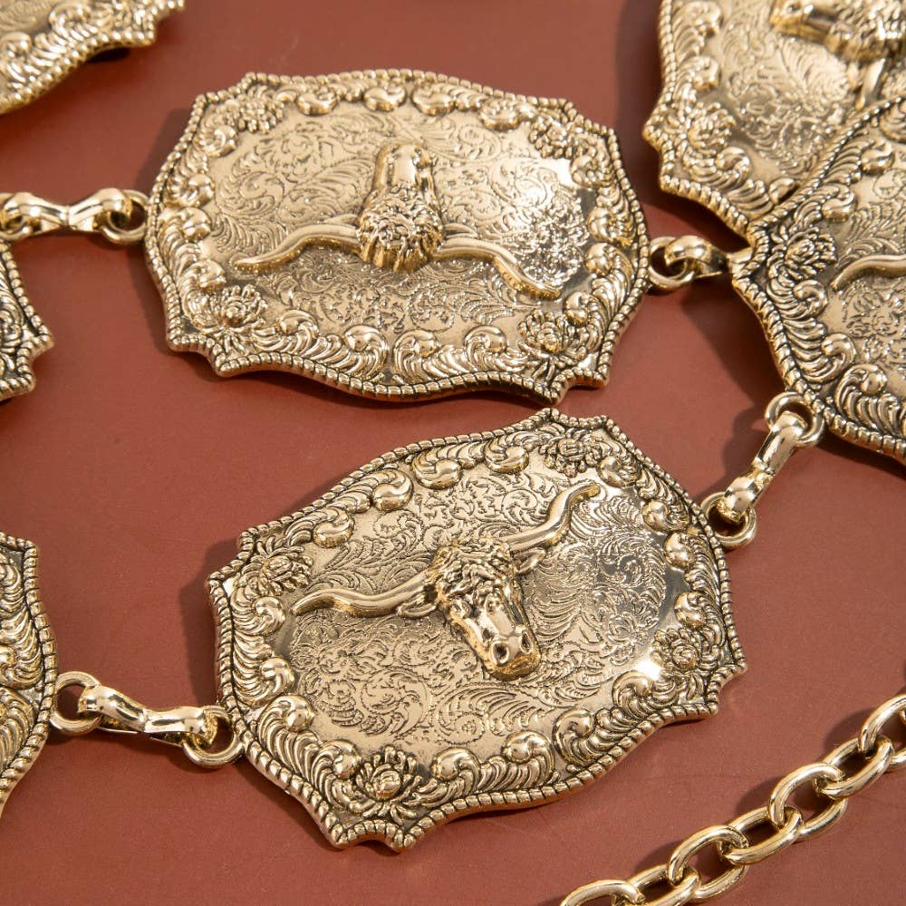 Longhorn Engraved Chain Belt