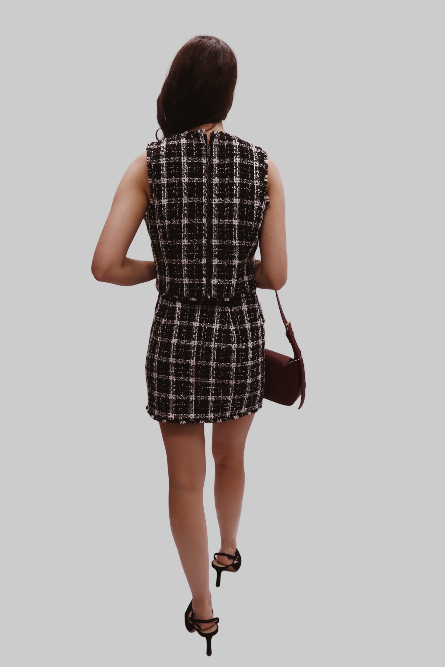 Maria Windowpane Tweed Mini Skirt
