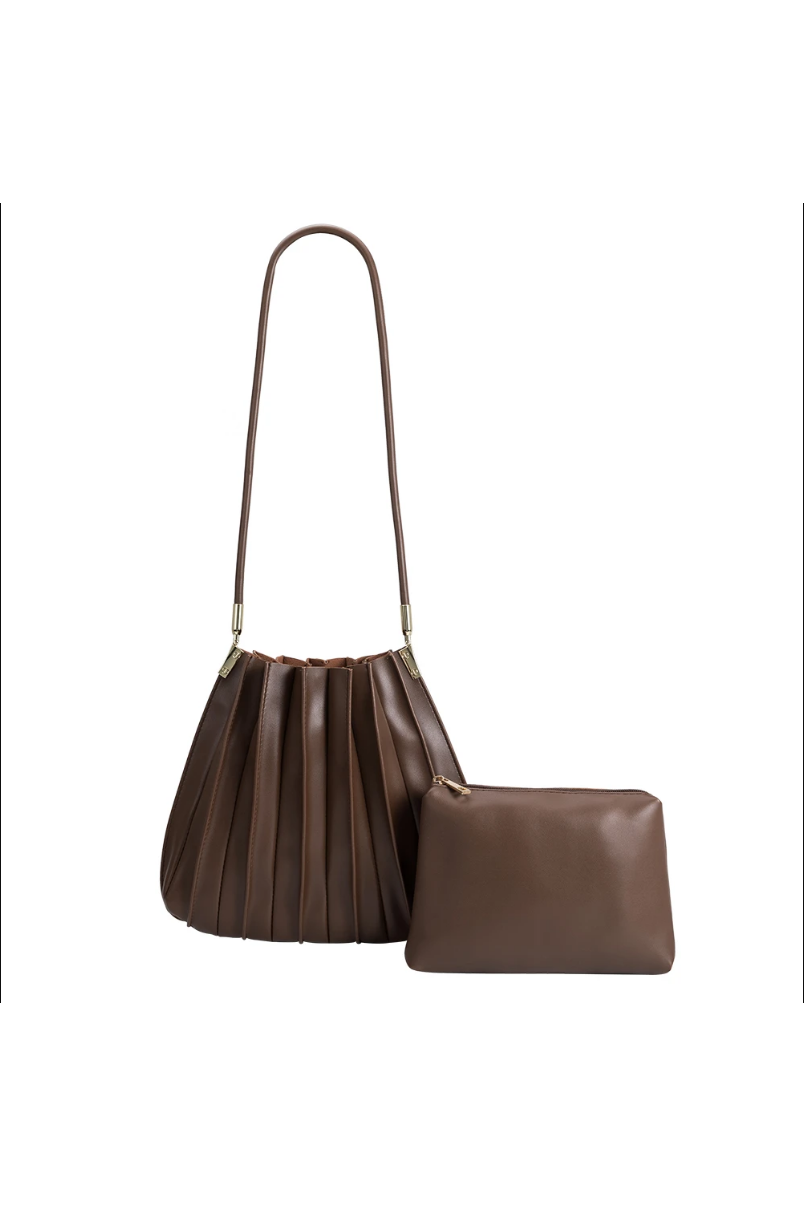 Carrie Chocolate Pleated Vegan Bag