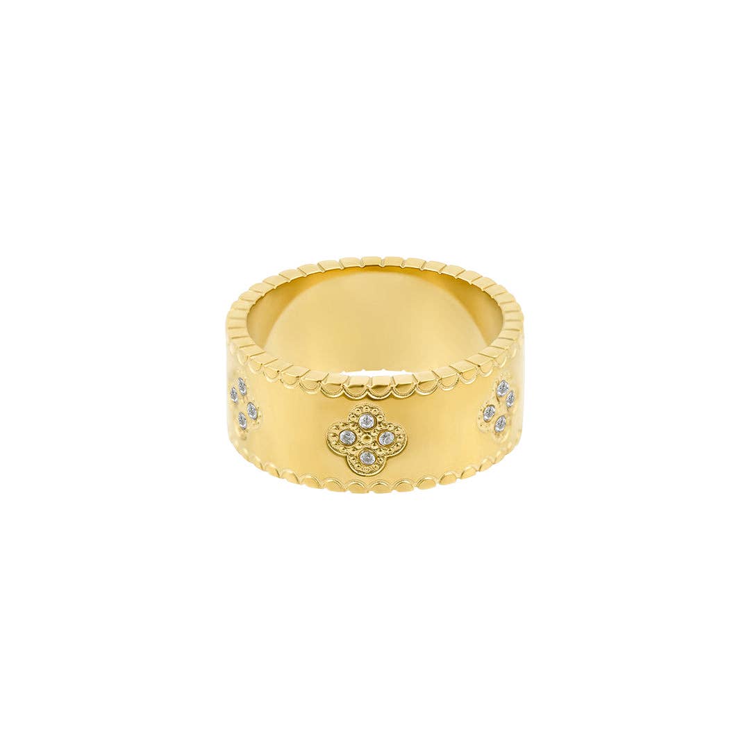 18k Gold Plated Crystal Clover Band Ring