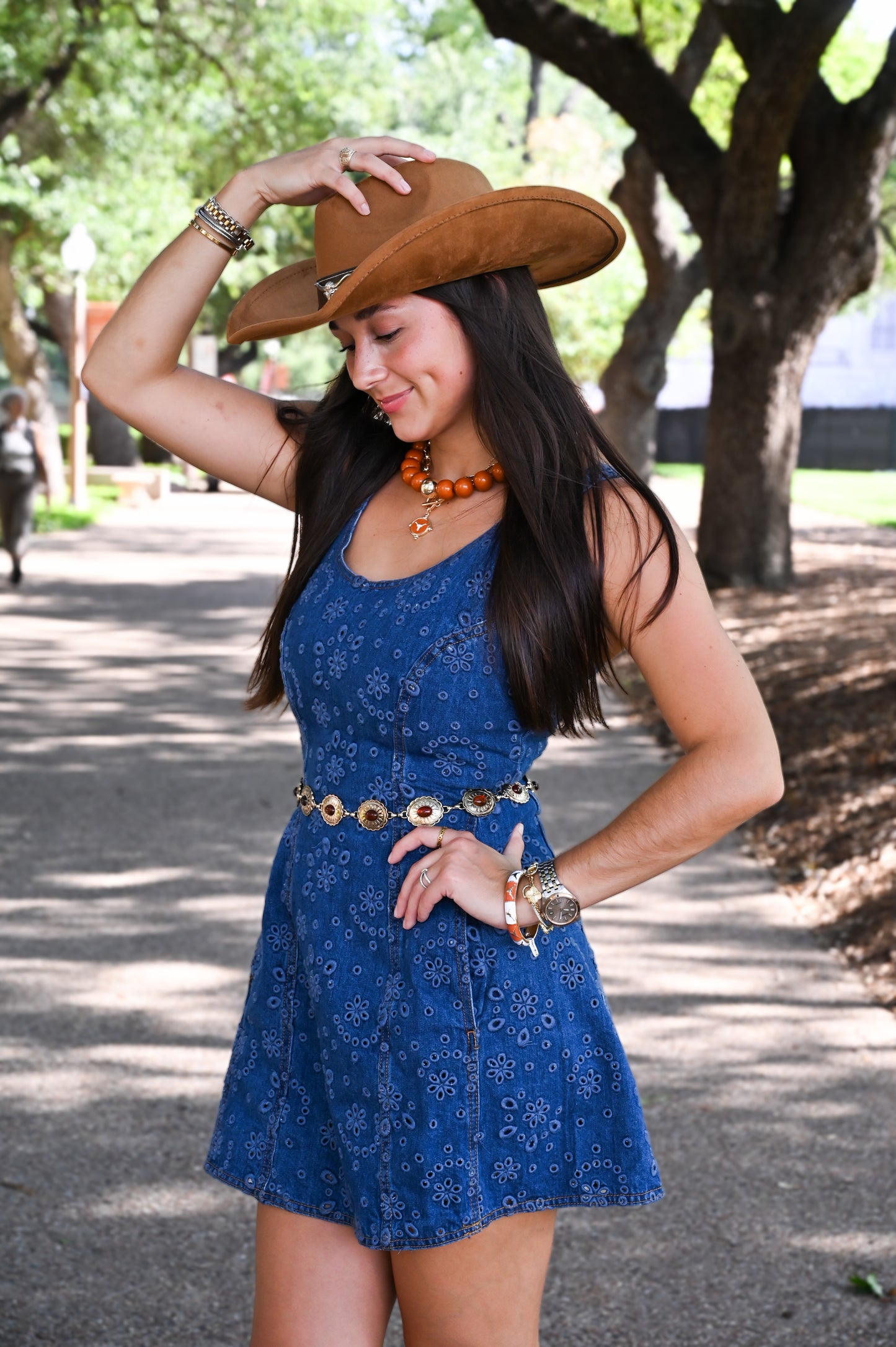 Brown Longhorn Leather Strap Cowboy Hat