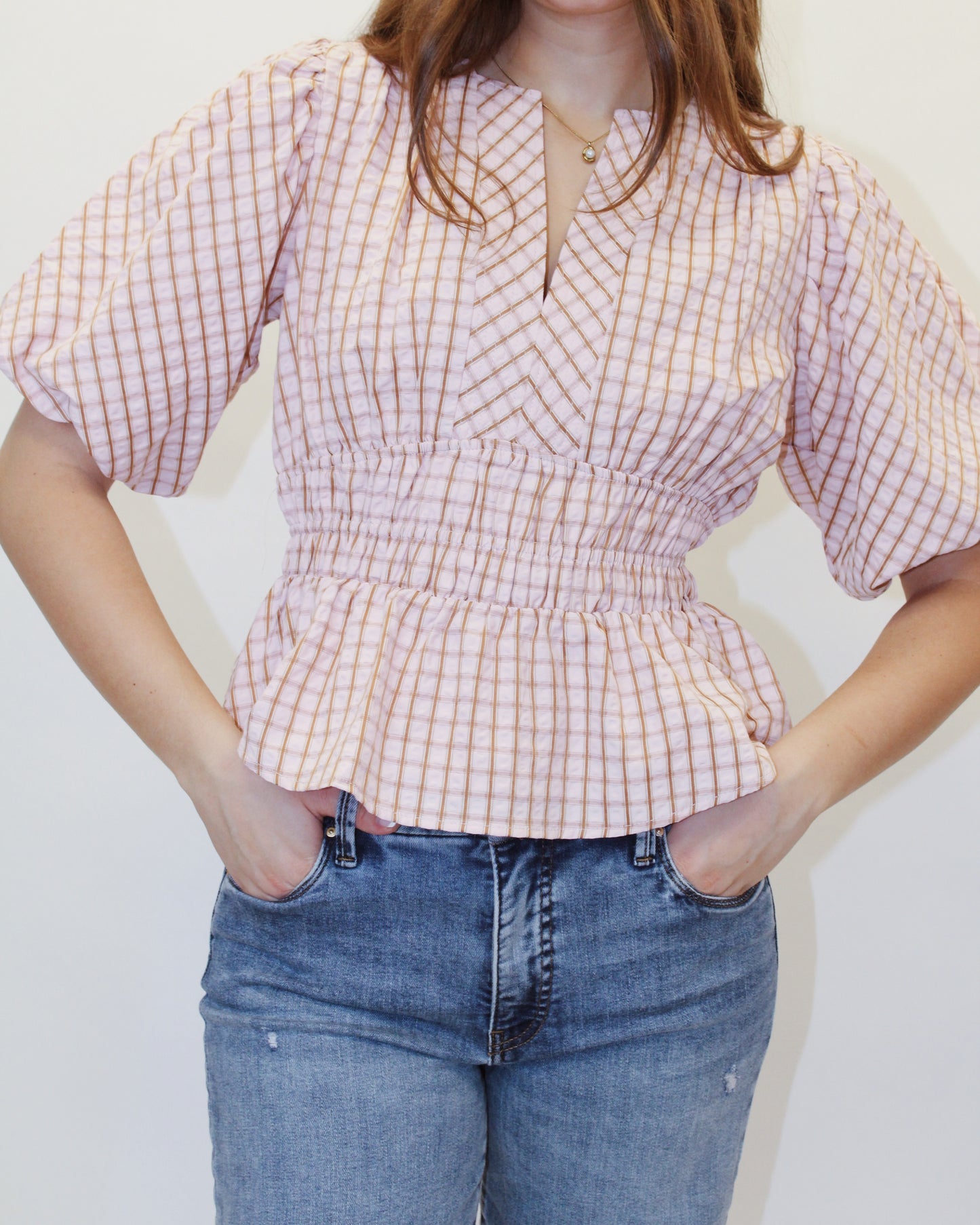 Dahlia Checkered Puff Sleeve Top