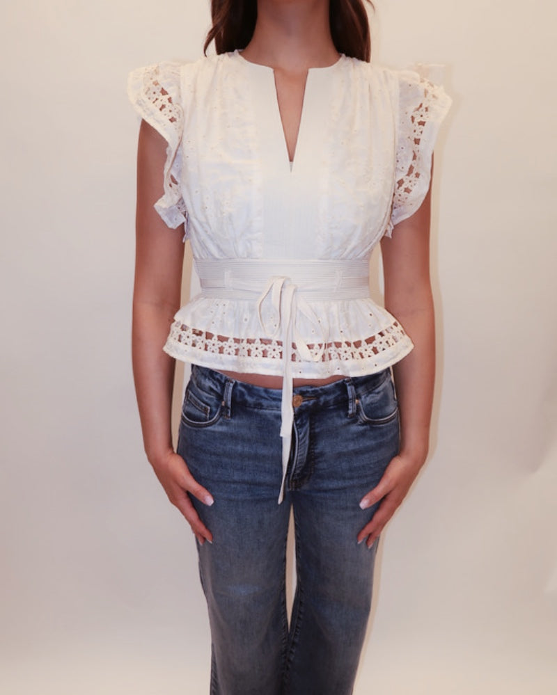 Ellie Eyelet Lace Trim Peplum
