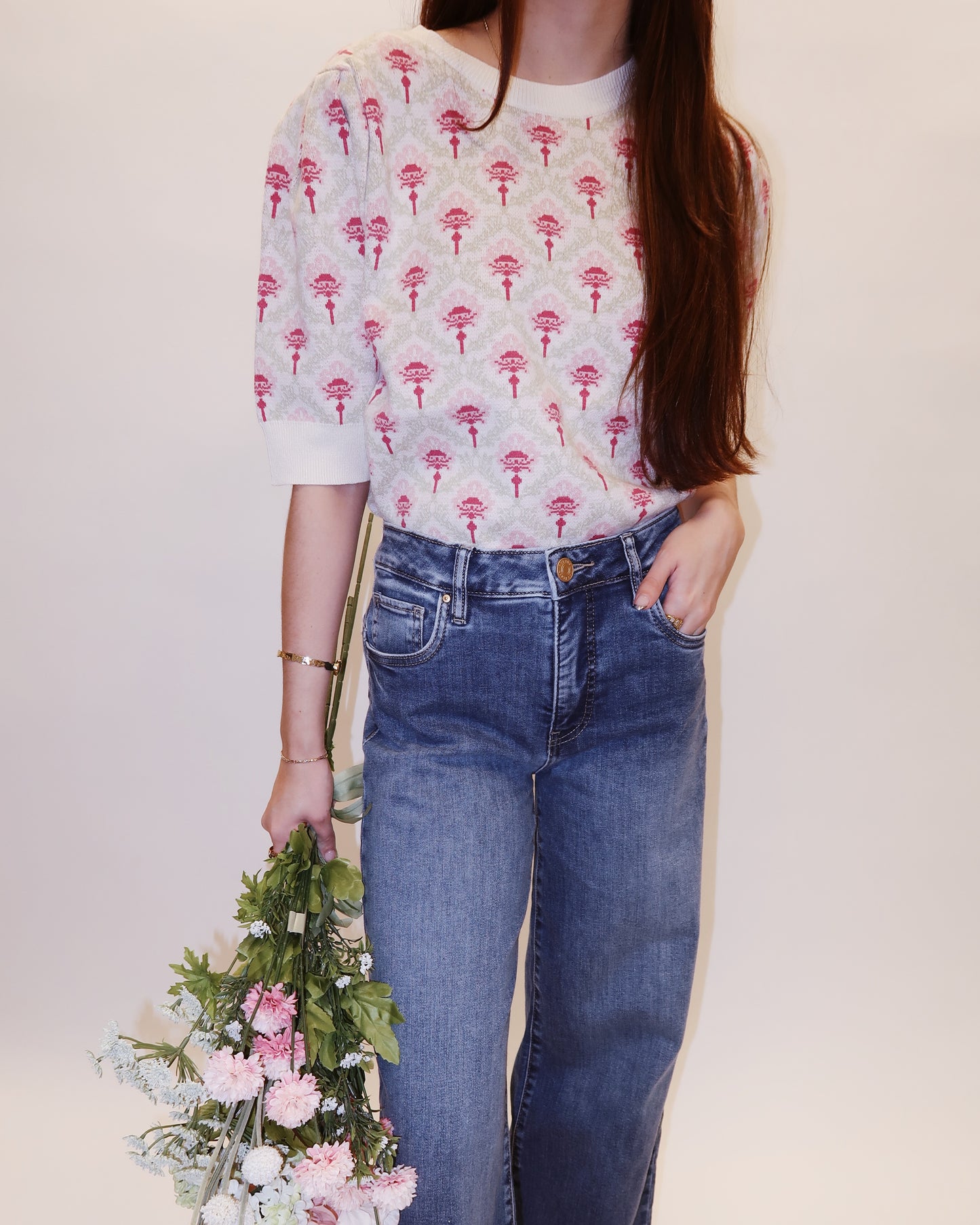 Rose Puff Sleeve Sweater Top