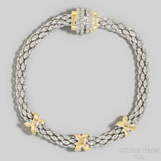 Two Tone X Clasp Bracelet