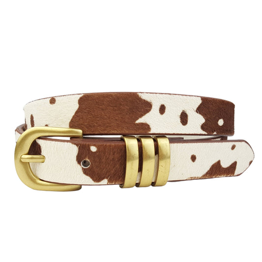 Cow Print & Gold Buckle Belt