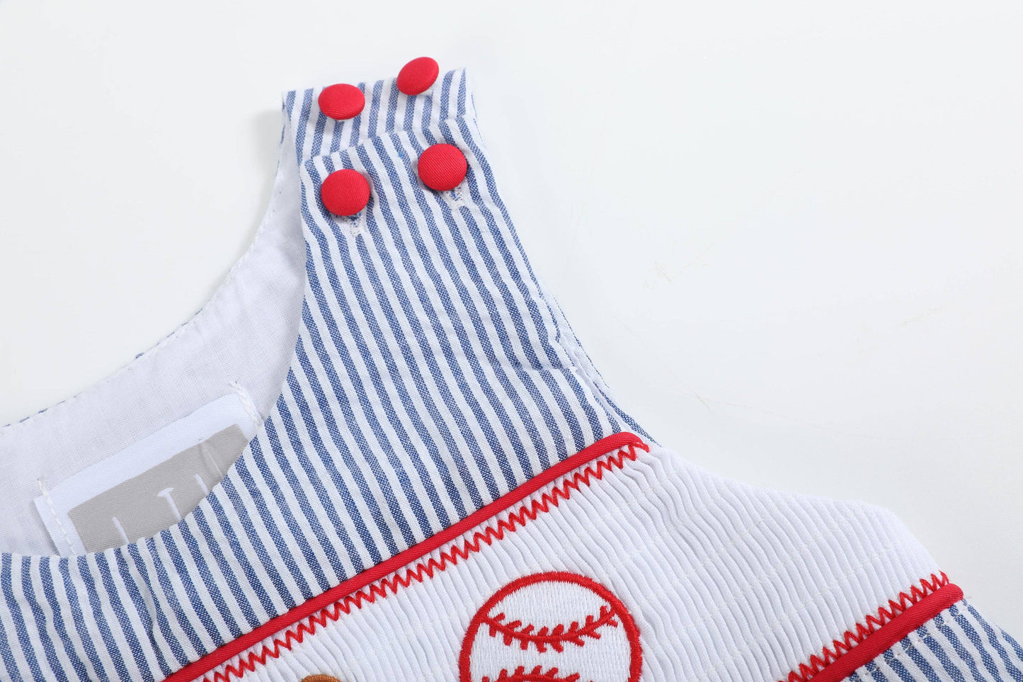 Seersucker Baseball Smocked Shortalls