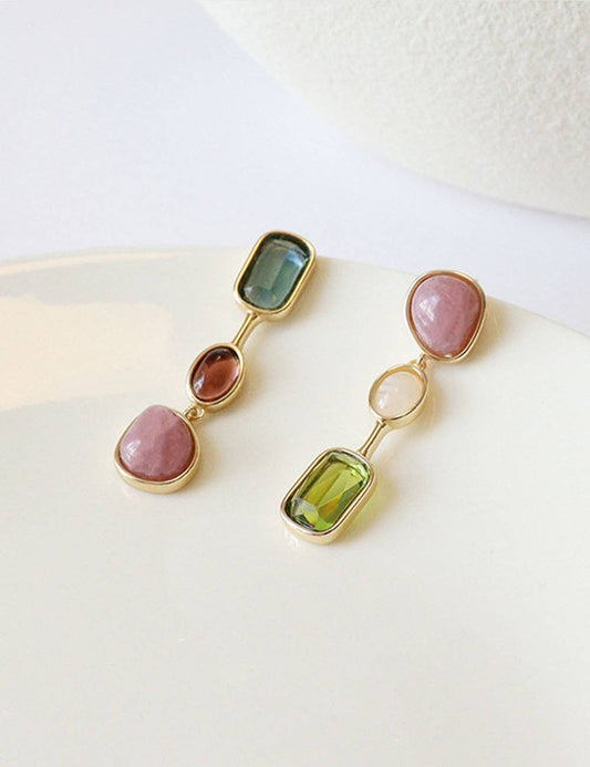 Green Square Stone Dangle Earrings