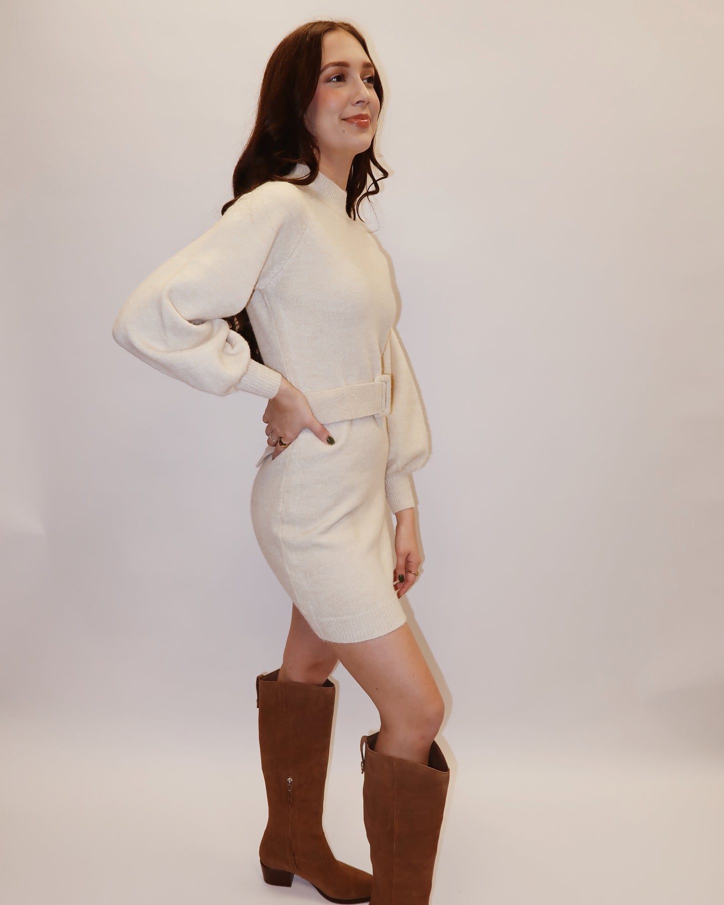 Maeve Belted Mini Sweater Dress
