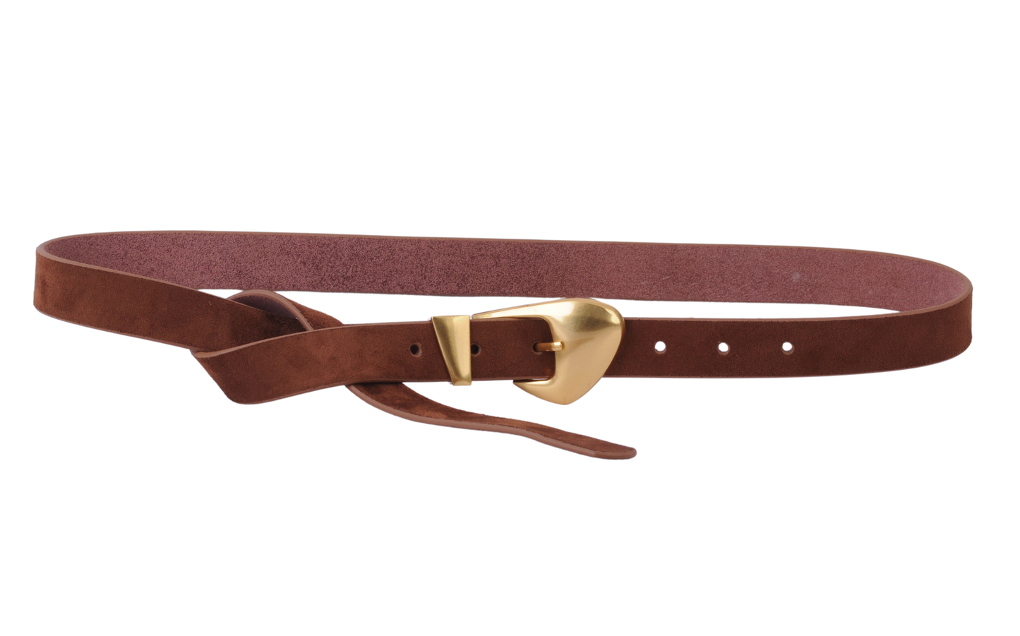 Brown Skinny Suede Belt with Chubby Buckle