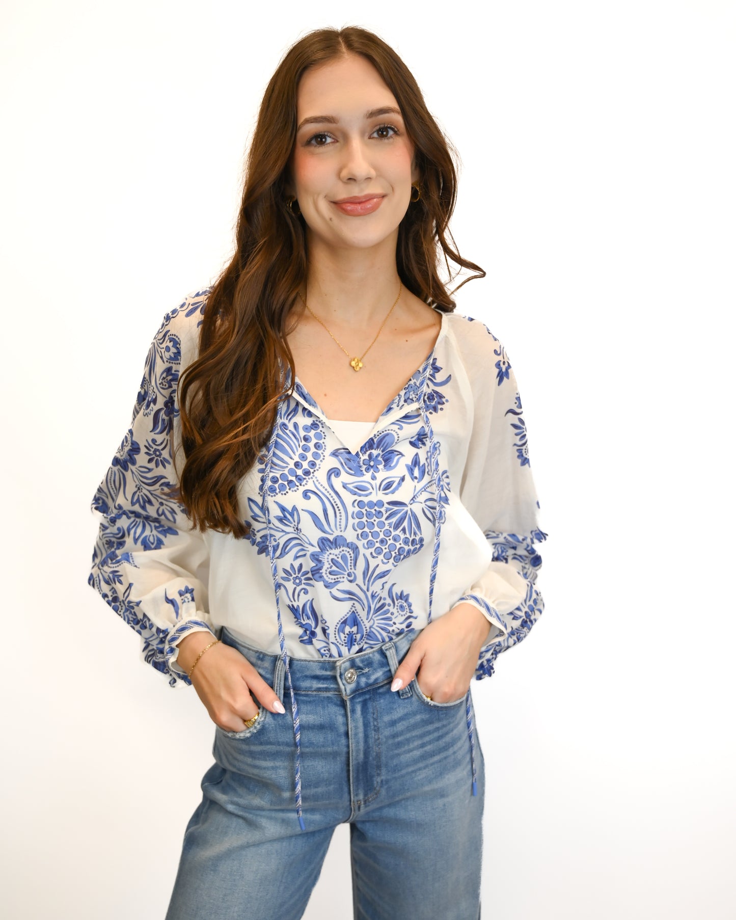 Hale Bob Blue V Neck Blouse