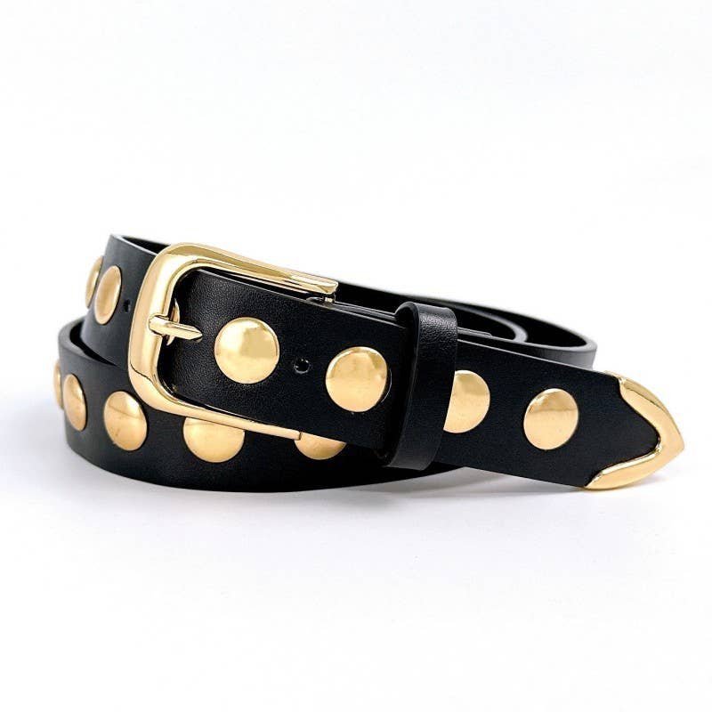 Leather Gold Studded Belt