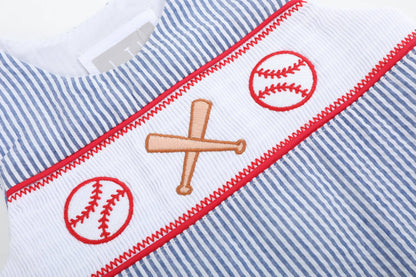 Seersucker Baseball Smocked Shortalls