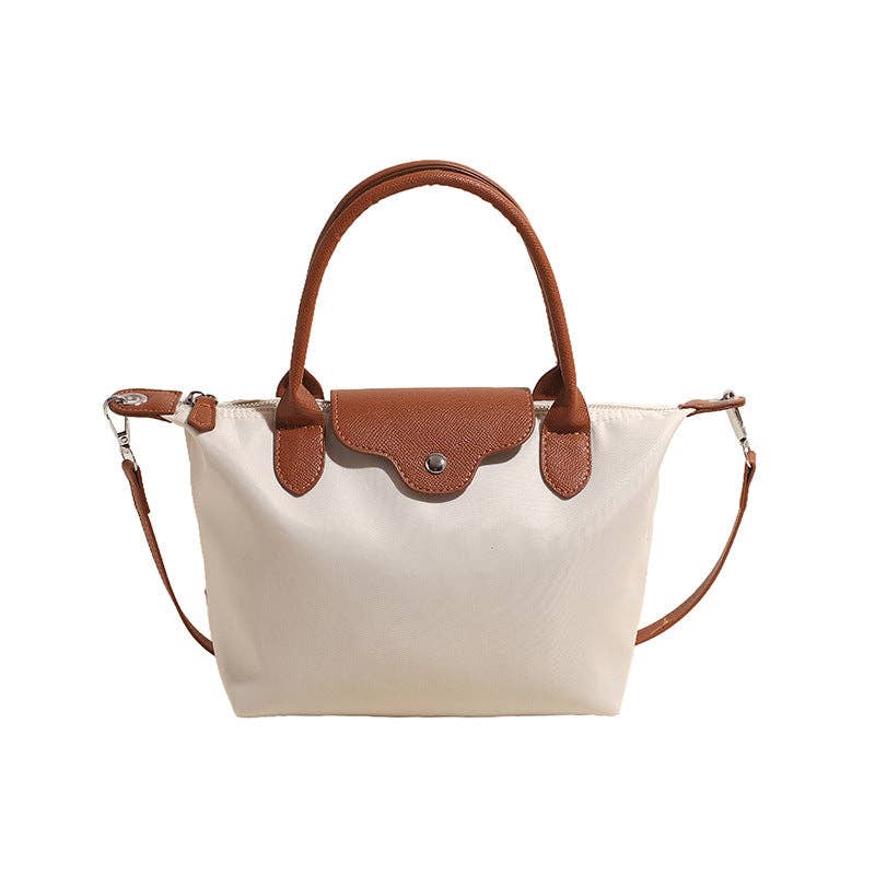 Cream & Leather Tote with Crossbody