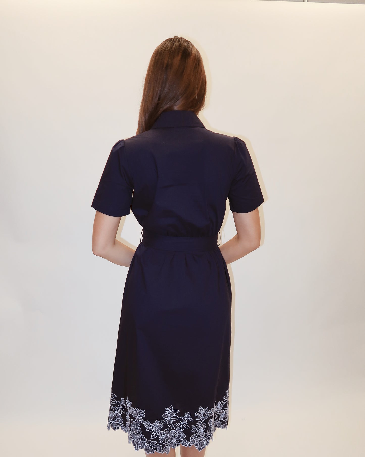 Tristi Embroidered Belted Midi Dress