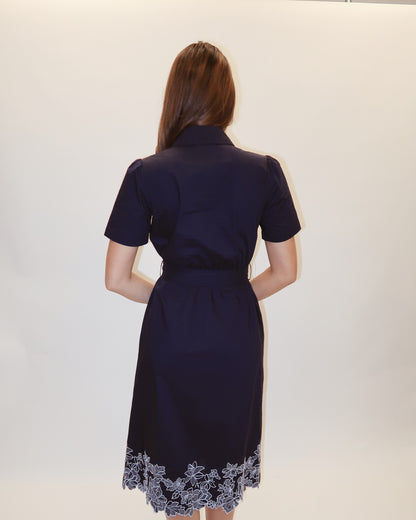 Tristi Embroidered Belted Midi Dress