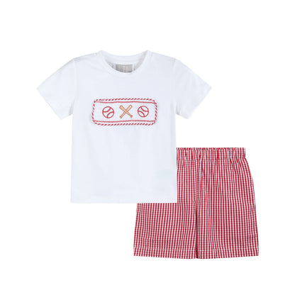 Baseball Shirt & Gingham Shorts Set