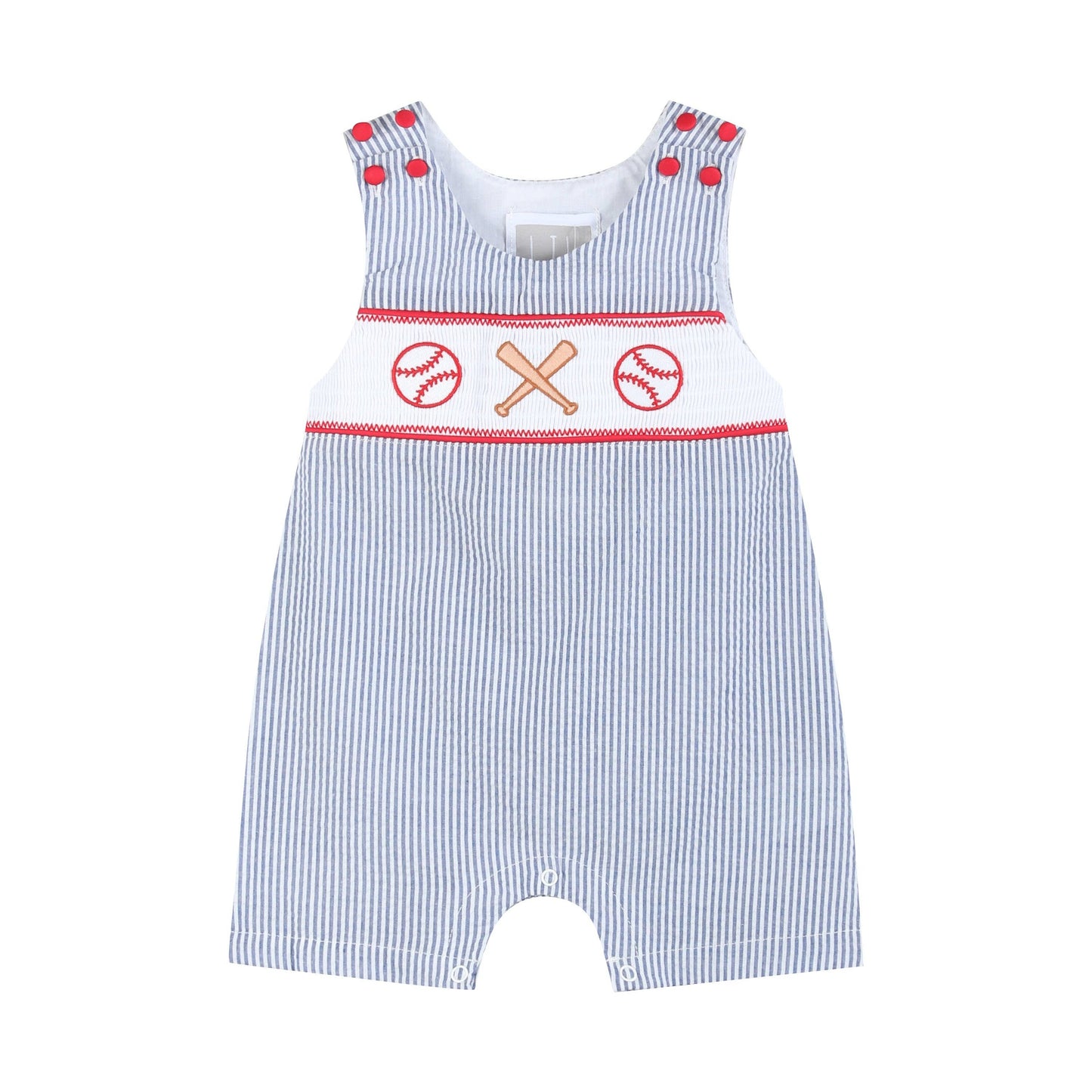 Seersucker Baseball Smocked Shortalls