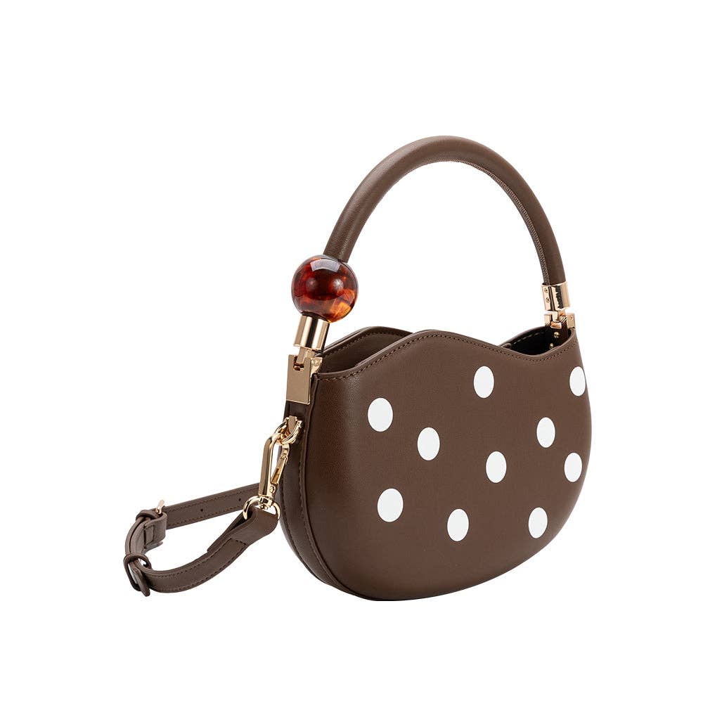 Jennie Chocolate Recycled Vegan Polka Dot Top Handle Bag