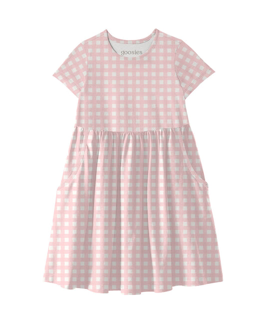 Short Sleeve Toddler Dress Pink Gingham