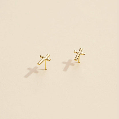 Gold Cross Stud Earrings