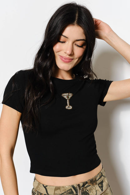 GEMMA MARTINI BEAD TEE BLACK