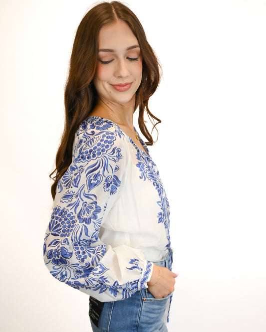 Hale Bob Blue V Neck Blouse