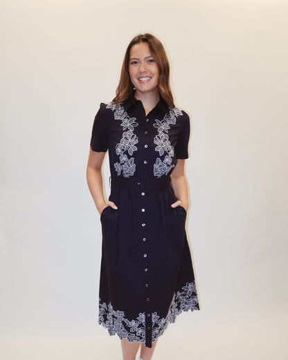 Tristi Embroidered Belted Midi Dress