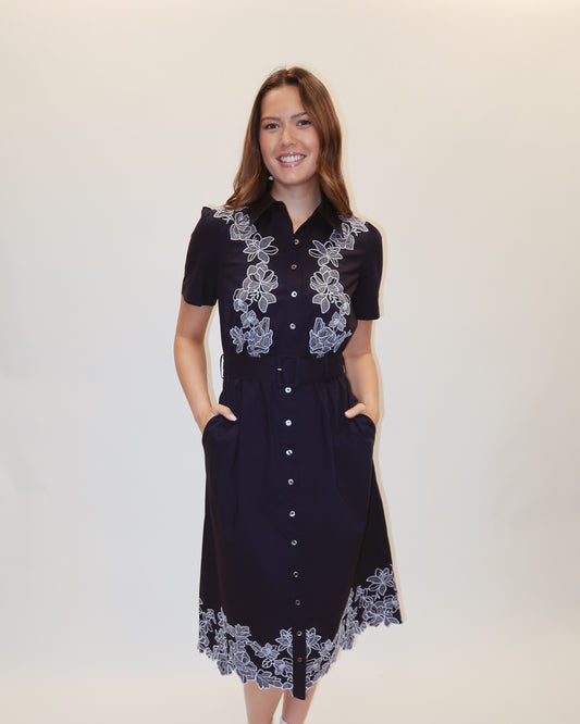 Tristi Embroidered Belted Midi Dress