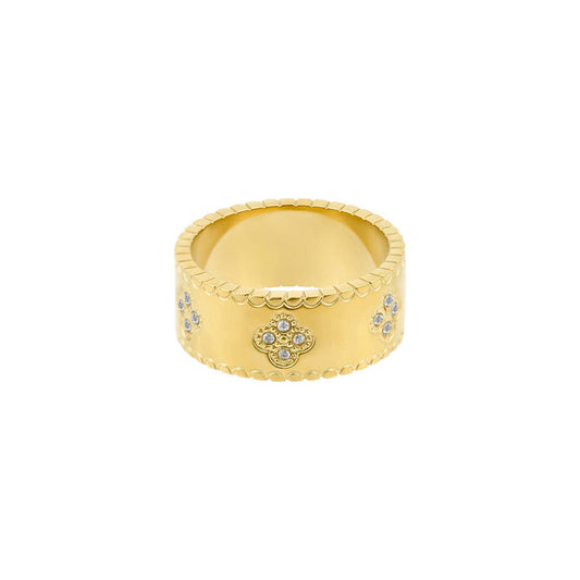 18k Gold Plated Crystal Clover Band Ring