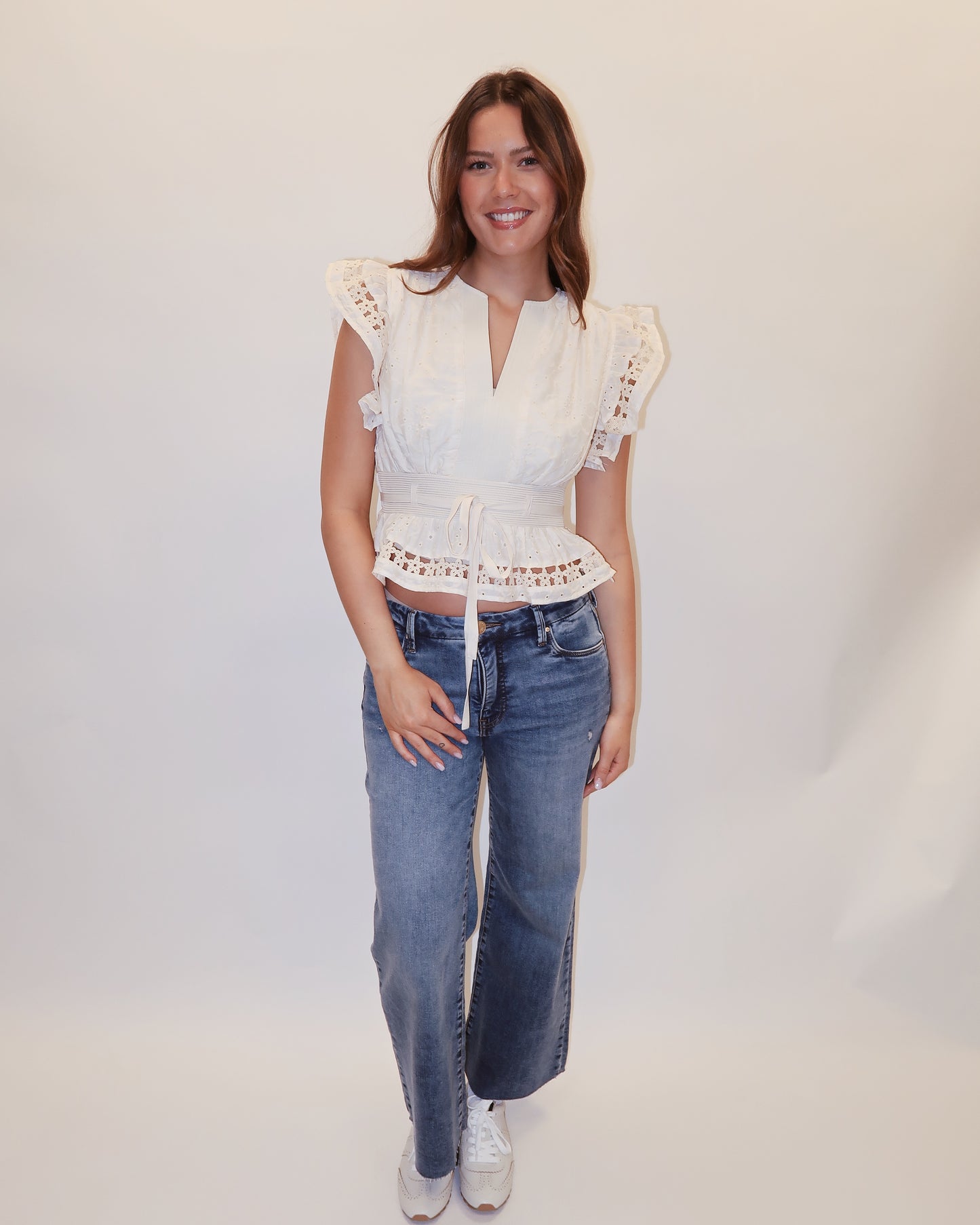 Ellie Eyelet Lace Trim Peplum