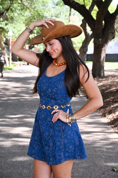 Brown Longhorn Leather Strap Cowboy Hat