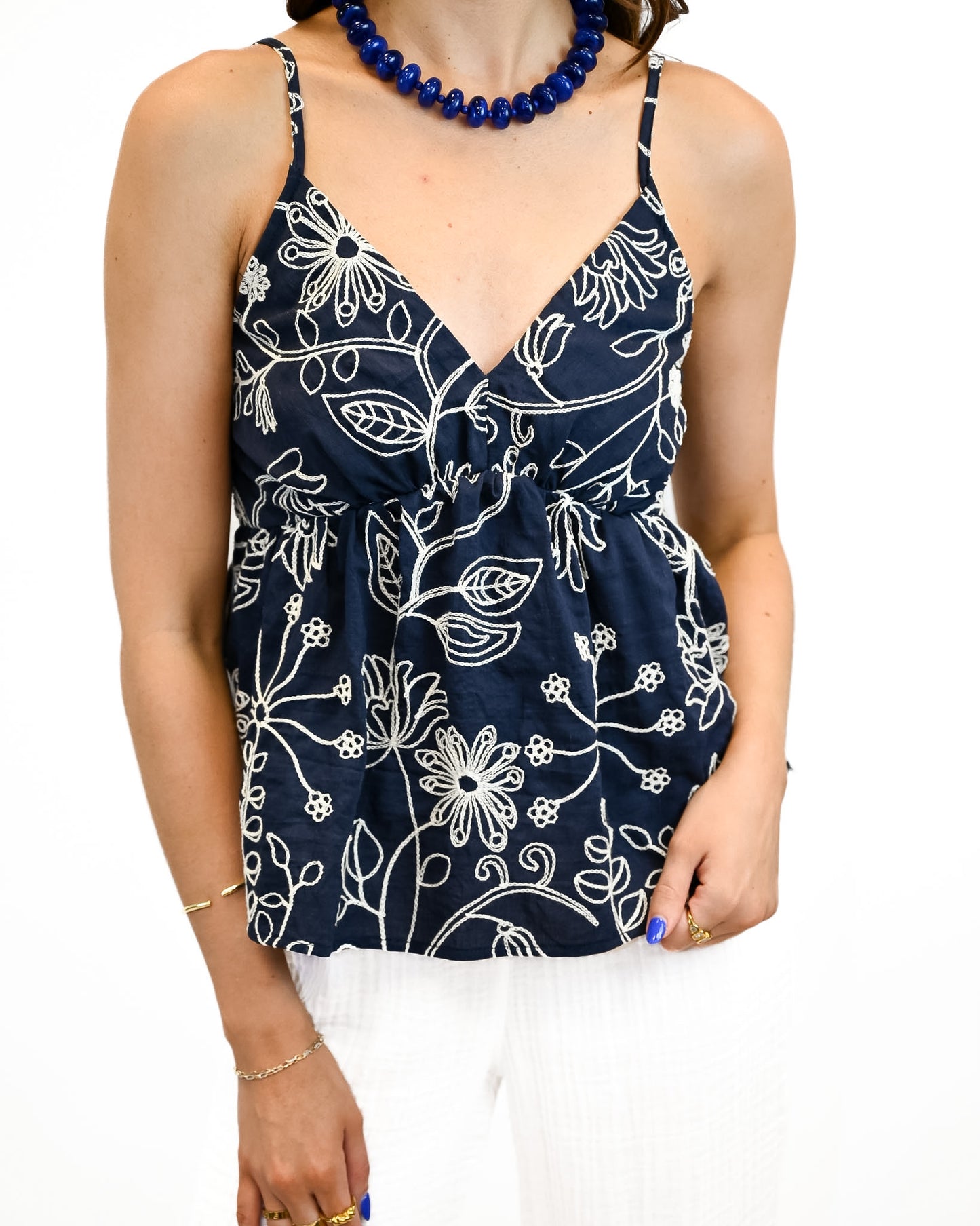 Mara Navy Embroidered Tank
