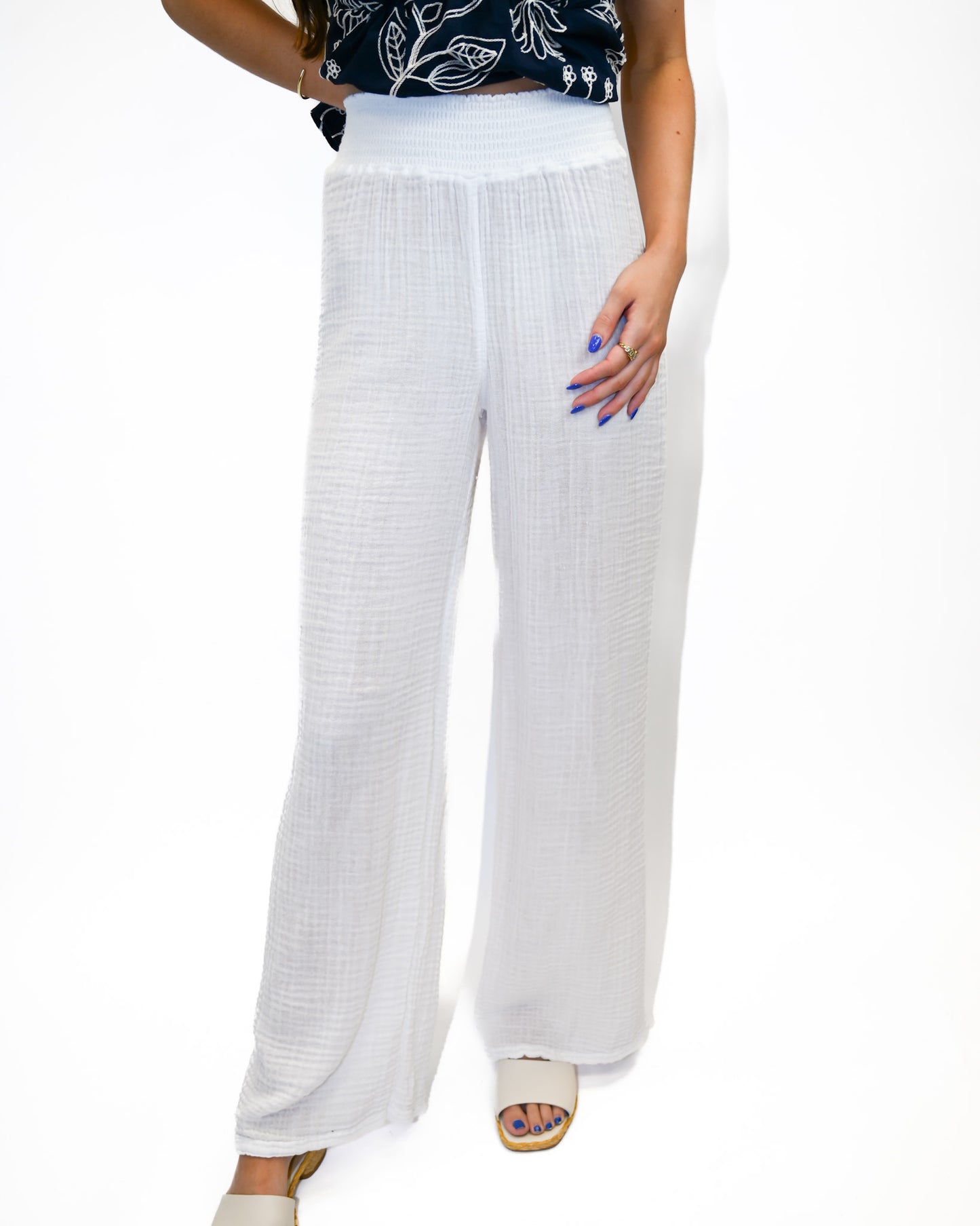Susie White Smocked Pant