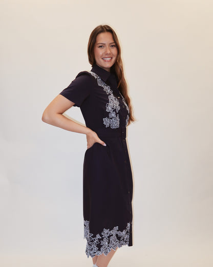 Tristi Embroidered Belted Midi Dress
