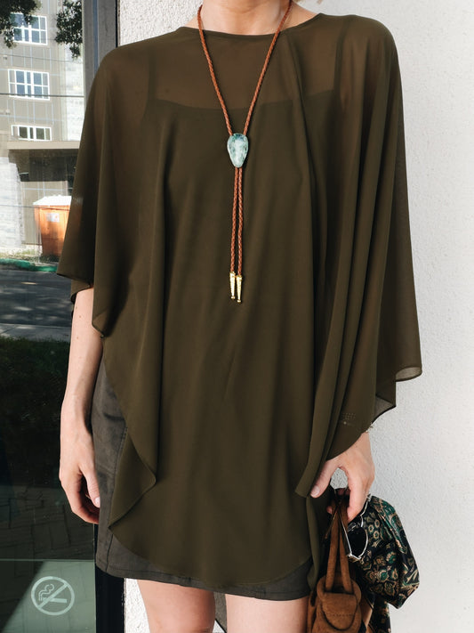 Cami Olive Poncho Set