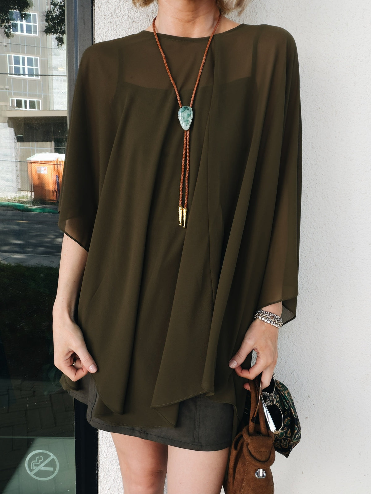 Cami Olive Poncho Set