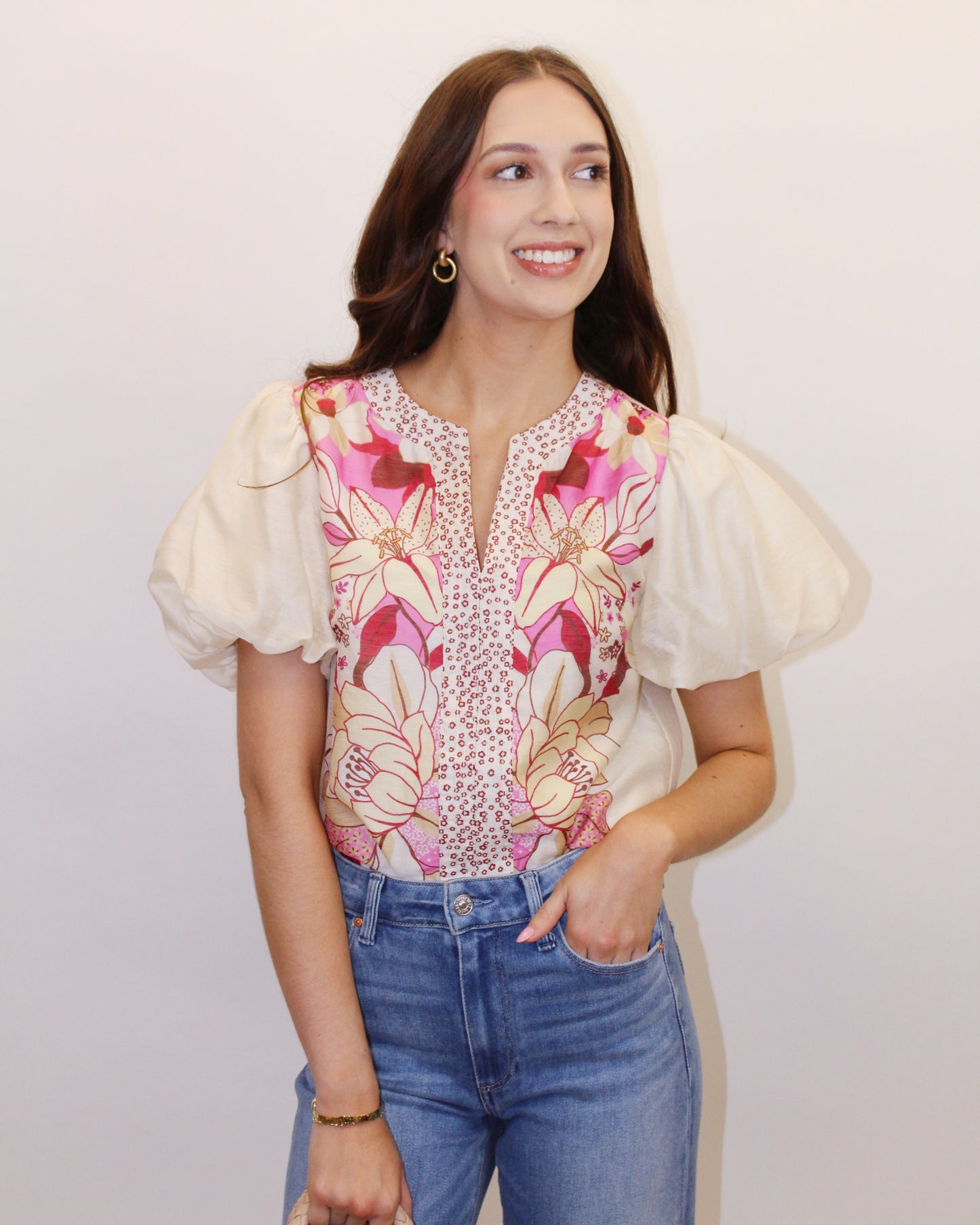 Milly Floral Print Puff Sleeve Blouse