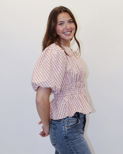 Dahlia Checkered Puff Sleeve Top