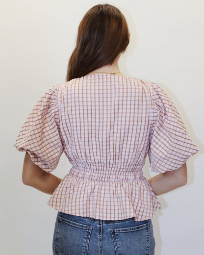Dahlia Checkered Puff Sleeve Top