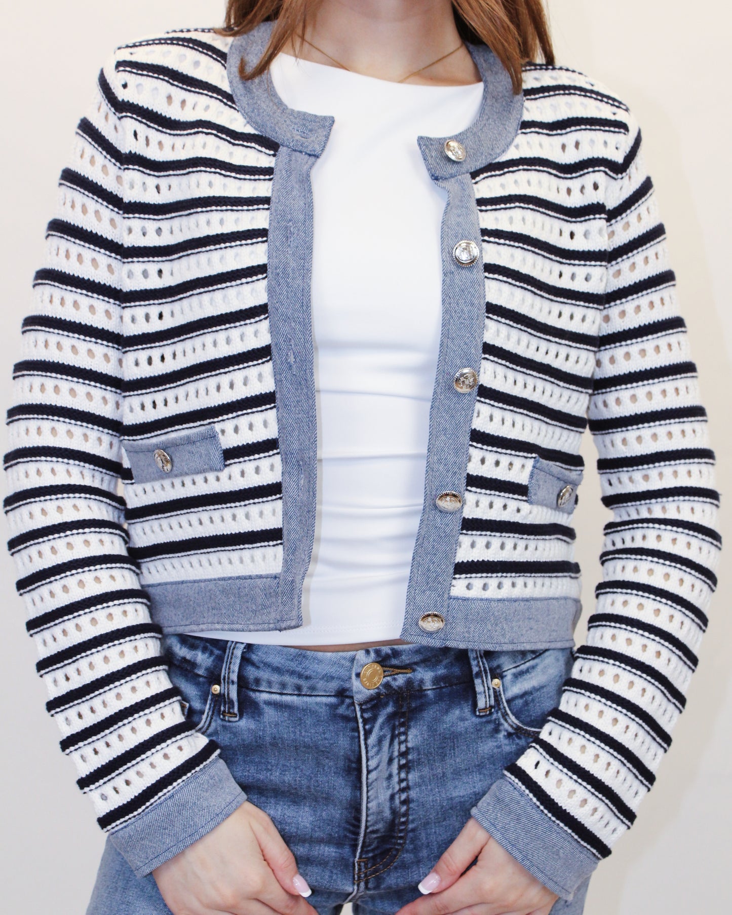 BLU JACKET IN EYELET