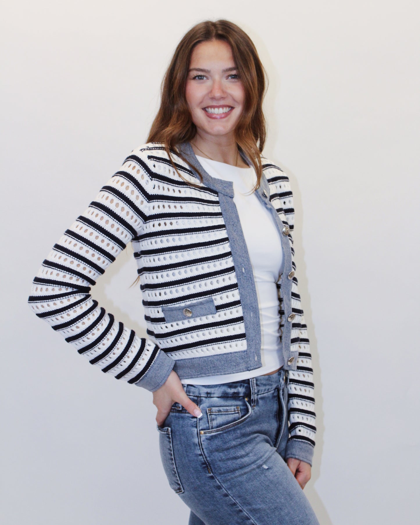 BLU JACKET IN EYELET