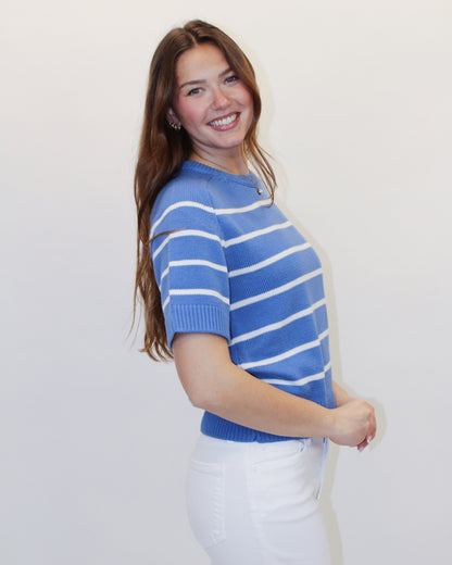 Raglan Blue Short Sleeve Sweater