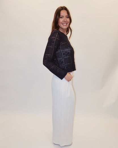 Ruth Navy Woven Cardigan