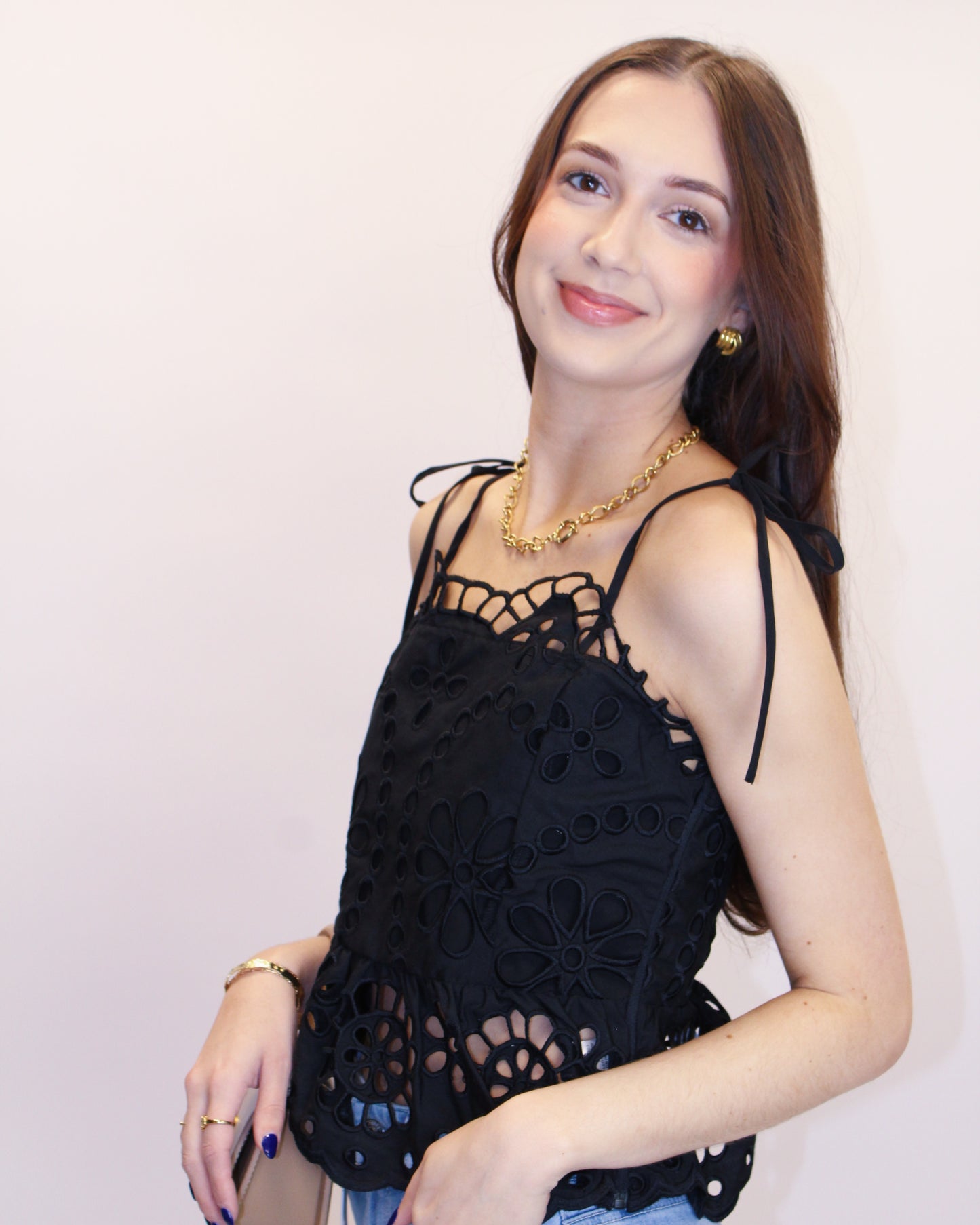 Tanya Black Eyelet Tank
