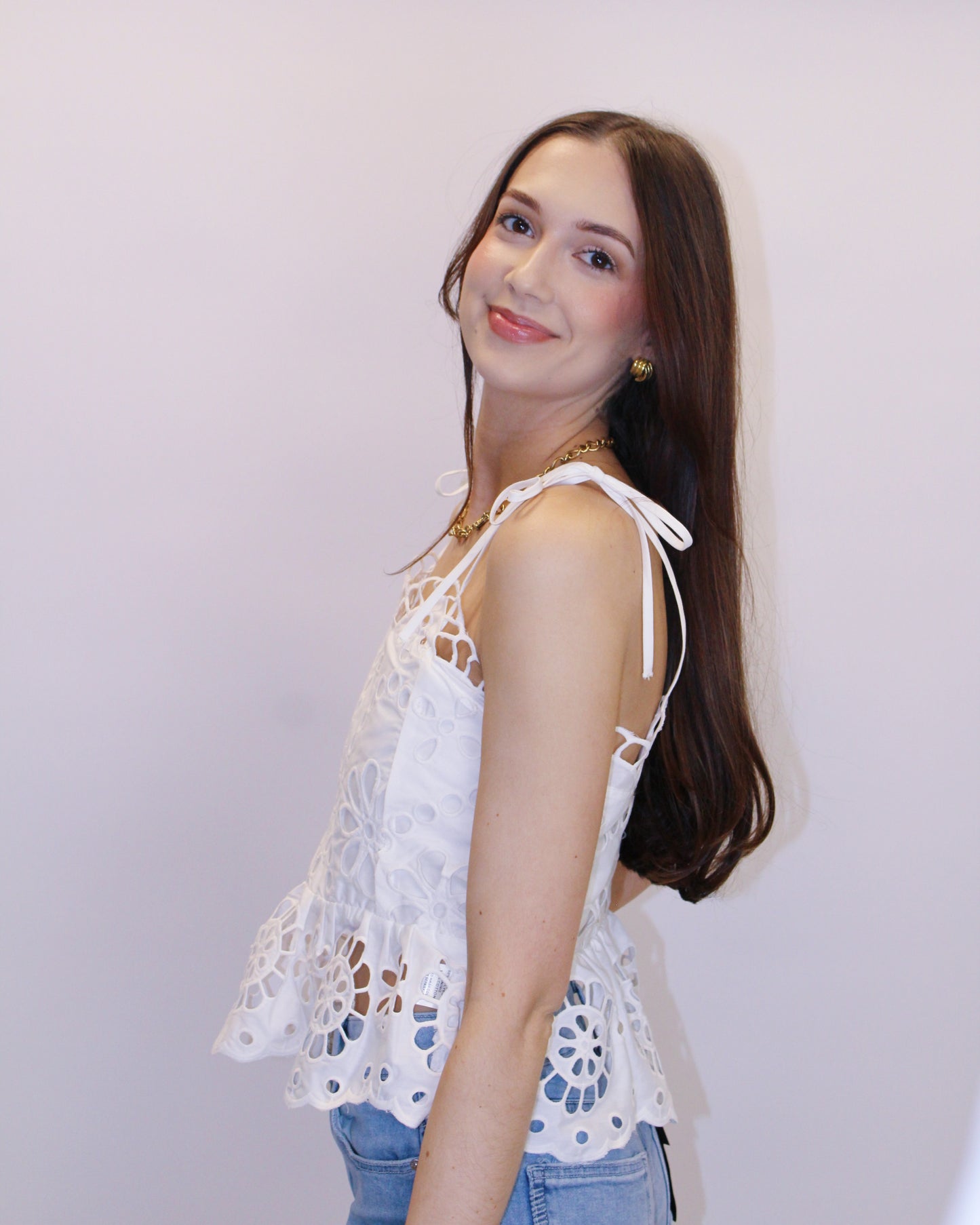 Emerie White Eyelet Tank