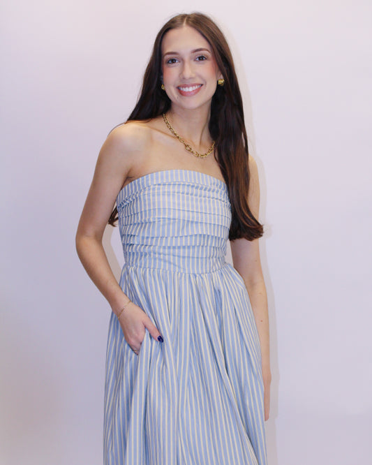 Ellie Striped Strapless Maxi Dress