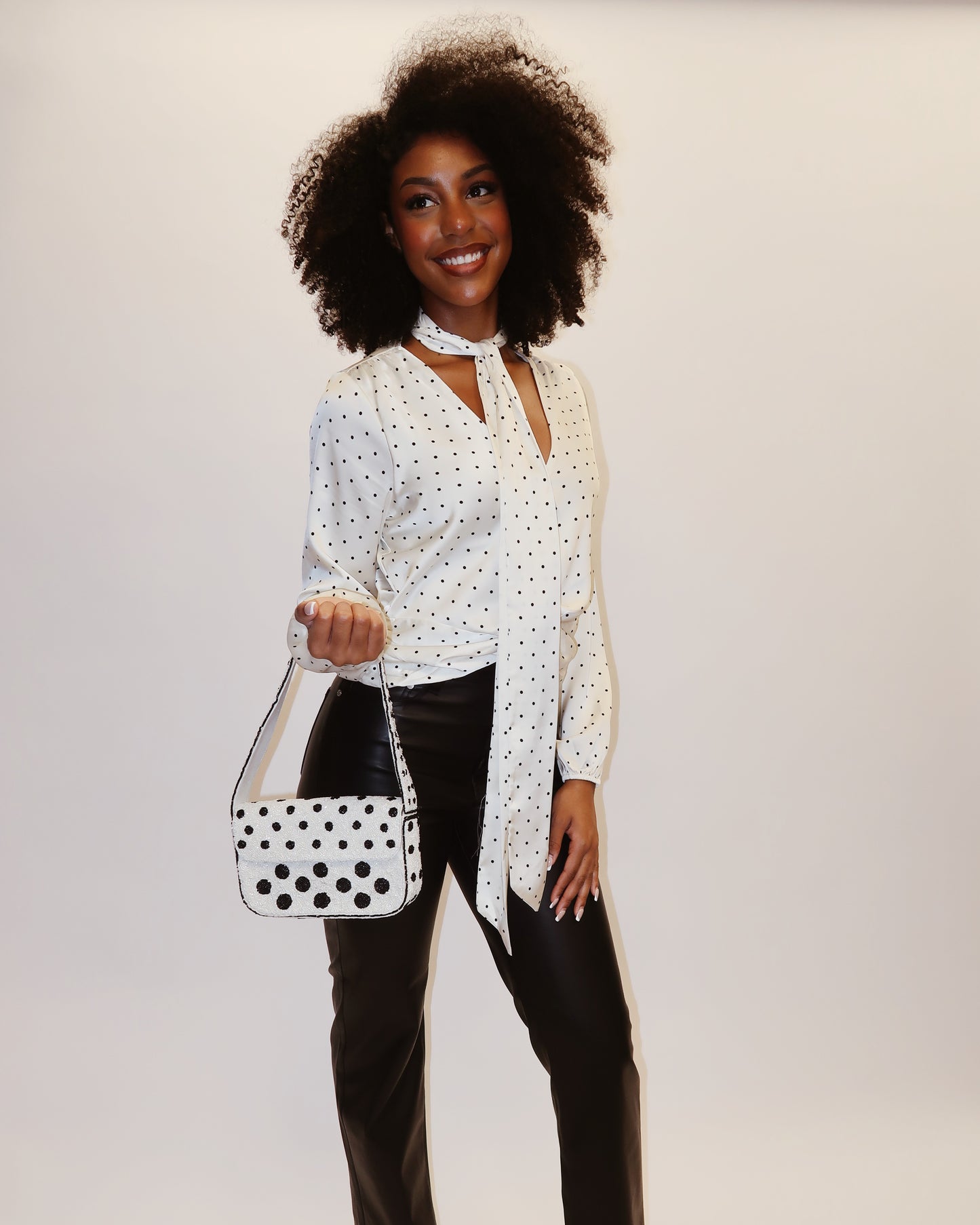 Silvia Dotted Neck Tie Blouse